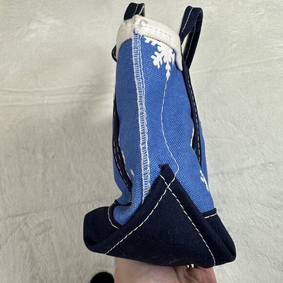 LL Bean Boat & Tote Blue with White Snowflake Canvas Double Handle Mini Tote Bag - Picture 13 of 13